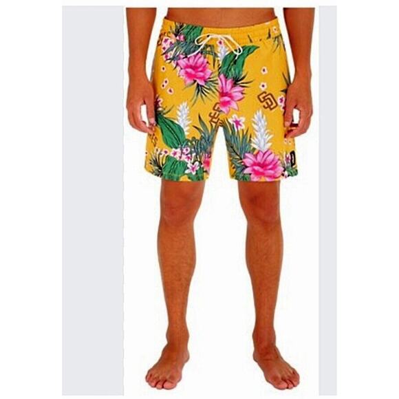 Hurley MLB Swim Trunks SAN DIEGO PADRES Mens Sz 36 Yellow Board Shorts Tropical - Picture 11 of 16